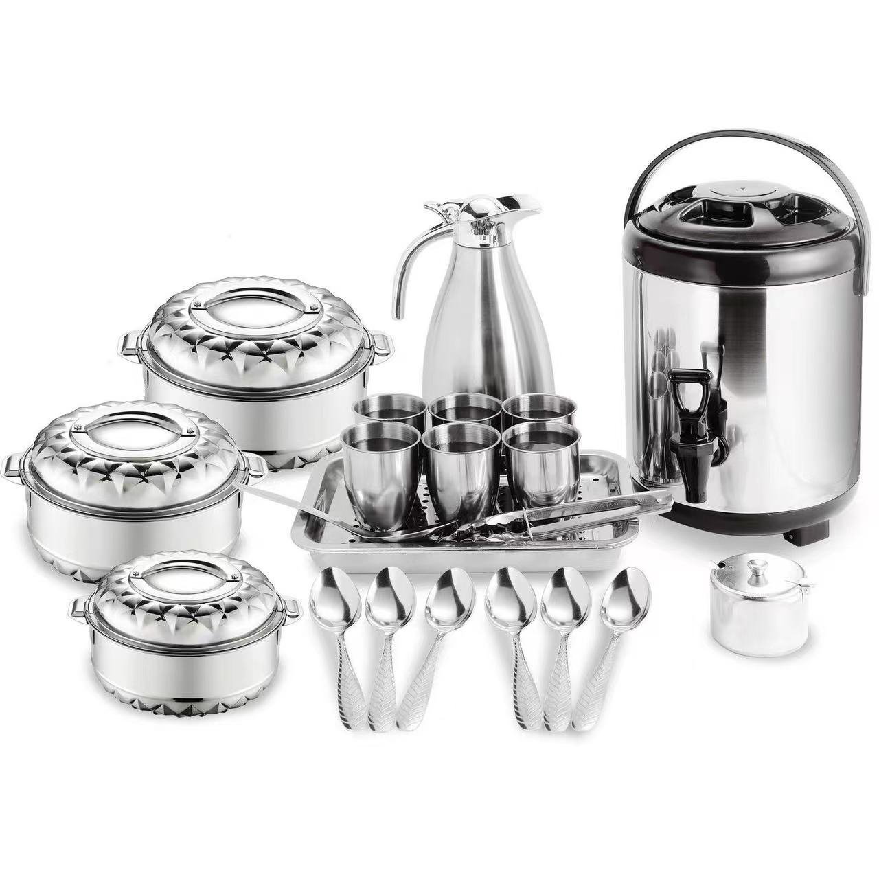 28 PCS Family Use Stainless Steel 410 Cookware Set 21pcs Kitchen Cooking Pot and Water Kettle Dinnerware Pots Cookware Sets