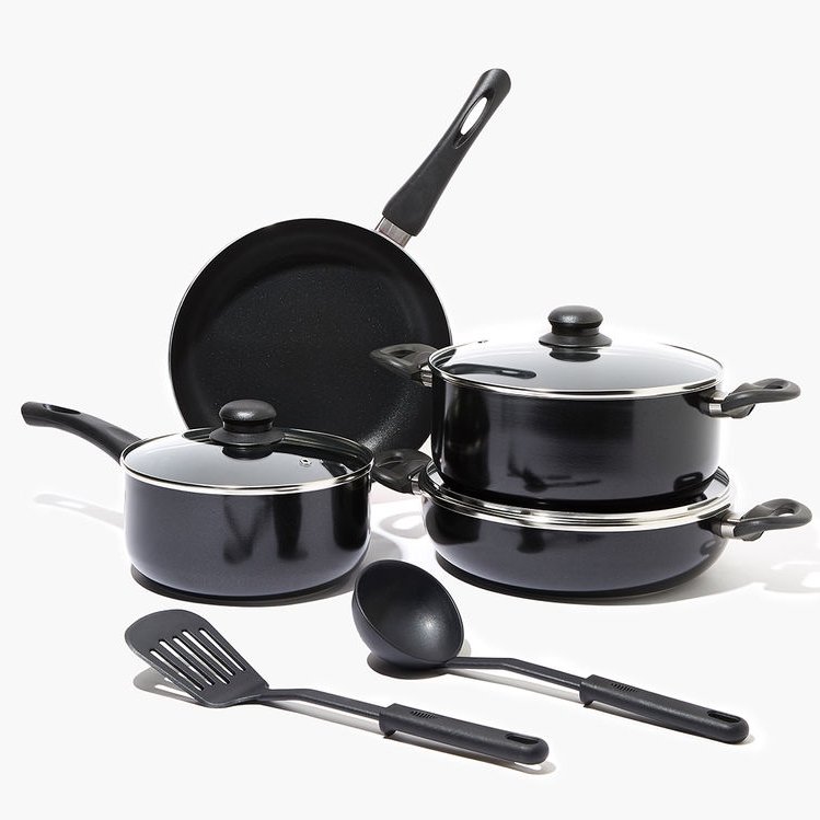 Cheap Item Induction Bottom Nonstick Coating 9pcs Kitchen Polished Aluminum Cookware Sets