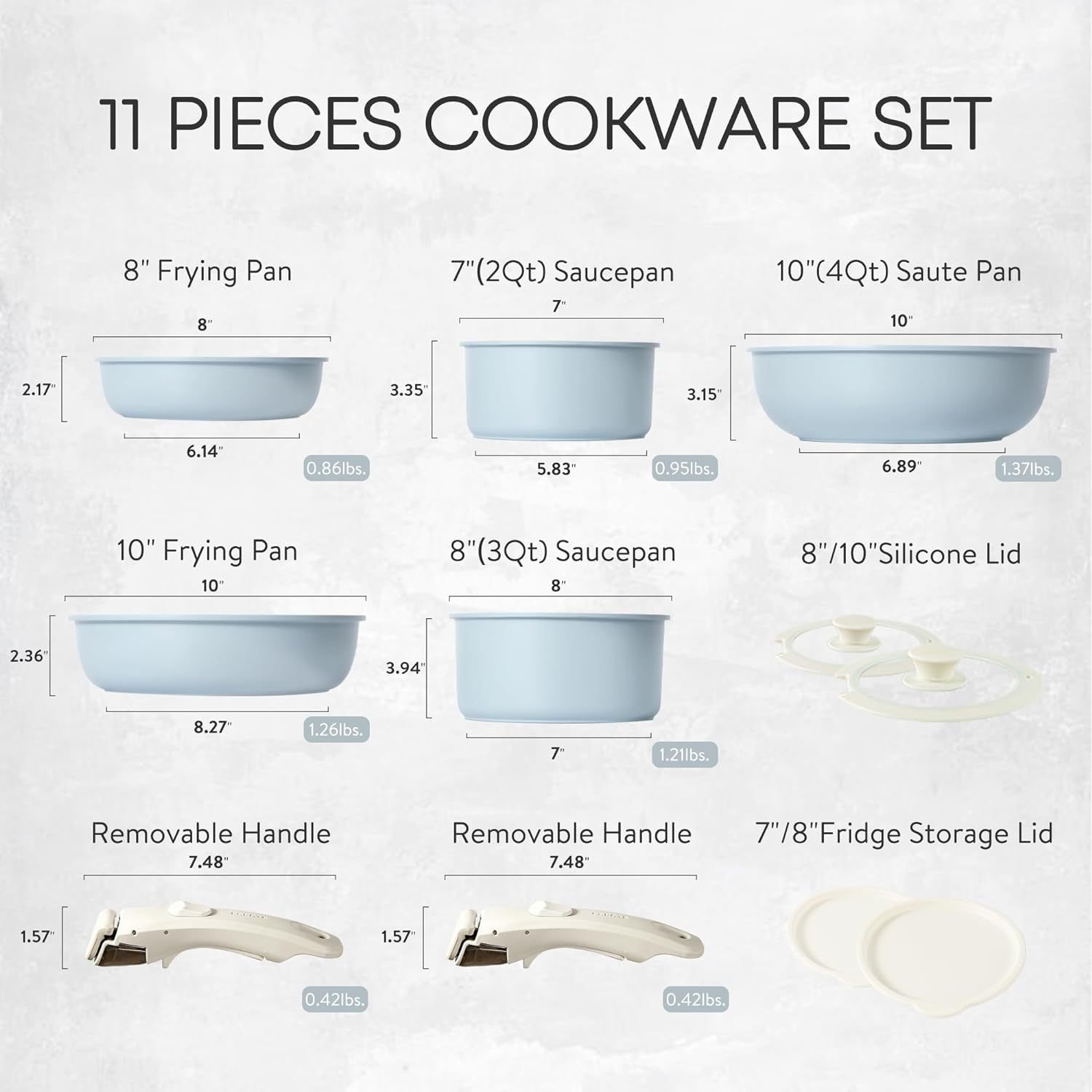 11pcs Kitchen Nonstick Cookware Detachable/Removable Handle Induction Aluminium Ceramic Pots and Pans Set Oven Safe