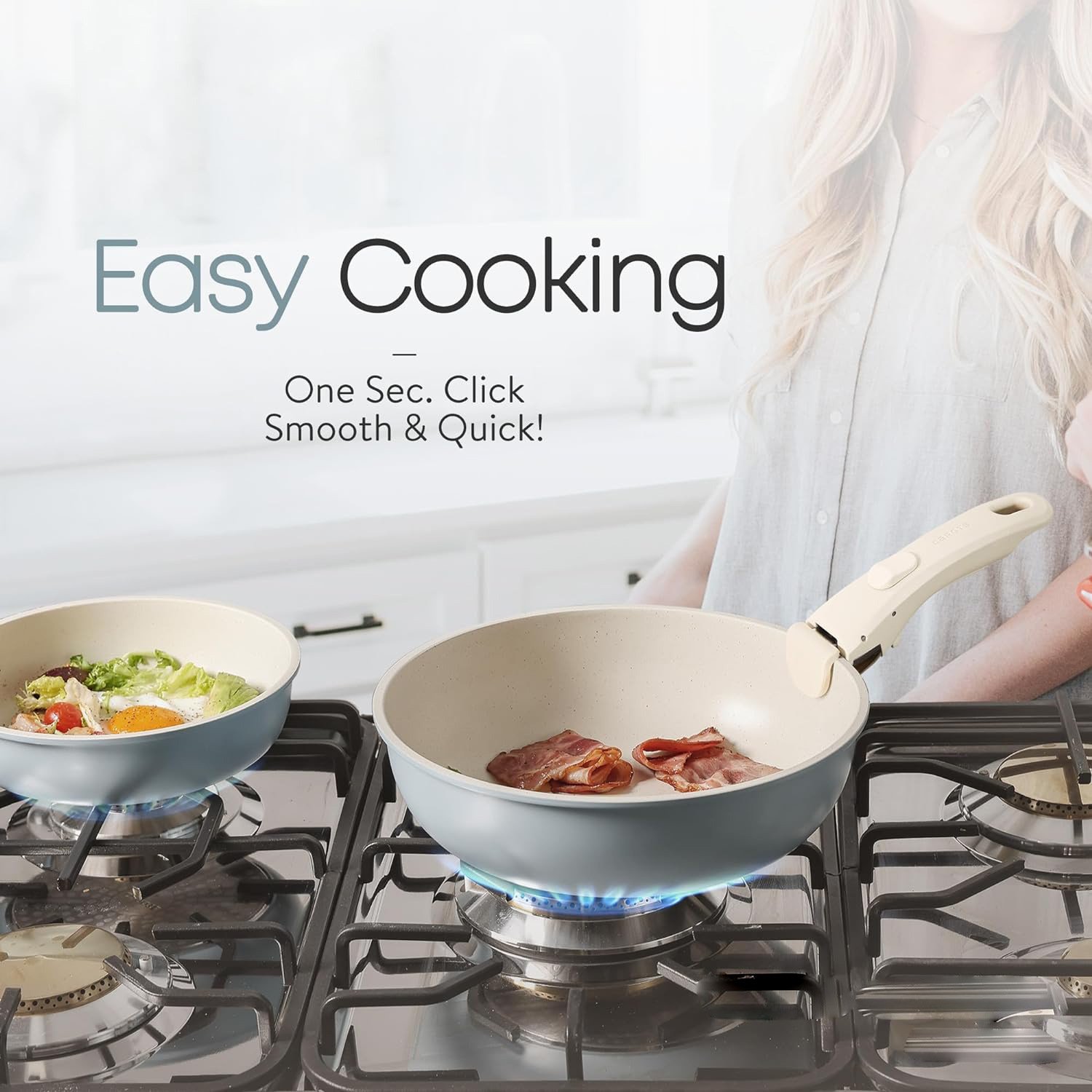 11pcs Kitchen Nonstick Cookware Detachable/Removable Handle Induction Aluminium Ceramic Pots and Pans Set Oven Safe