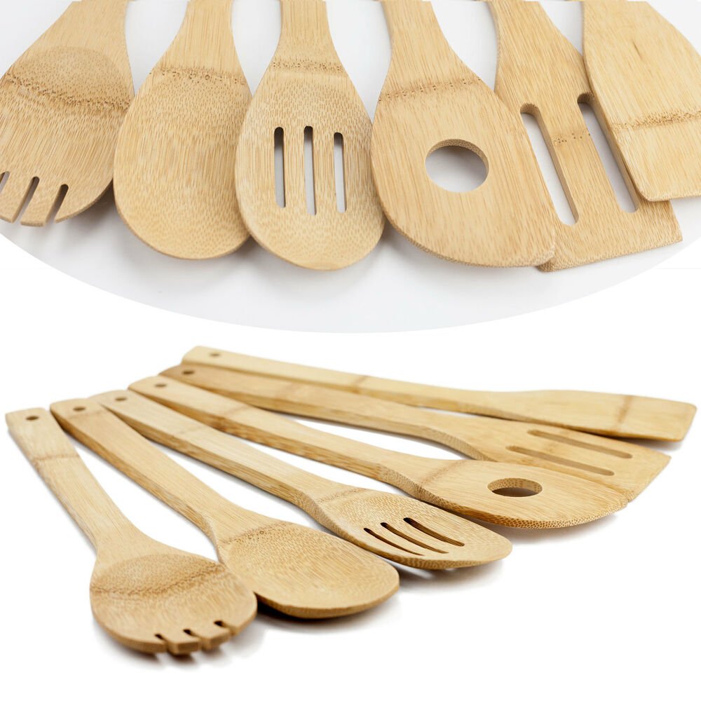 6 Piece Set Bamboo Cooking Utensils Dinner Tools Bamboo Cooking Spoon Set Housewarming Gifts Kitchen Bamboo Carton Natural 6 Pcs