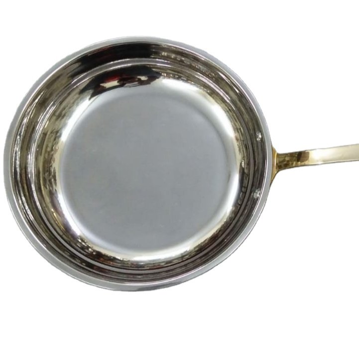 Stainless Steel Metal Round Shape Sauce Pan Serving Bowl With Big Brass Handle HORECA