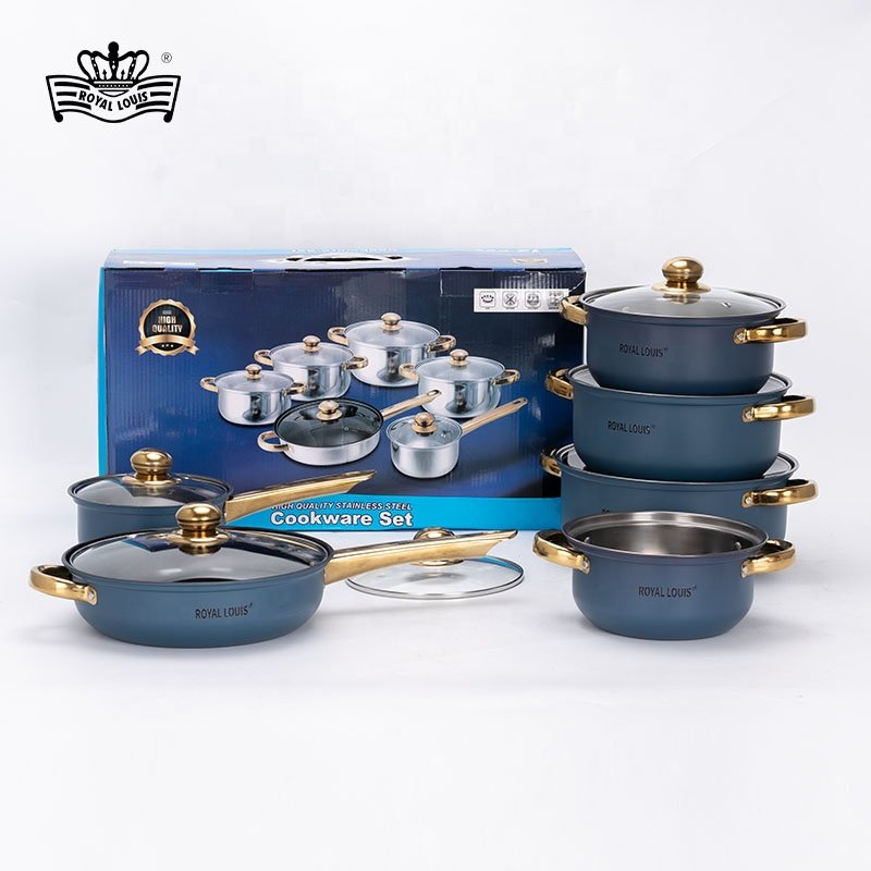 ROYAL LOUIS Gift 12Pcs Hot Selling Cooking Pot Set Multicolor Spray Painting Stainless Steel Cookware Sets Stock Pot Kitchenware