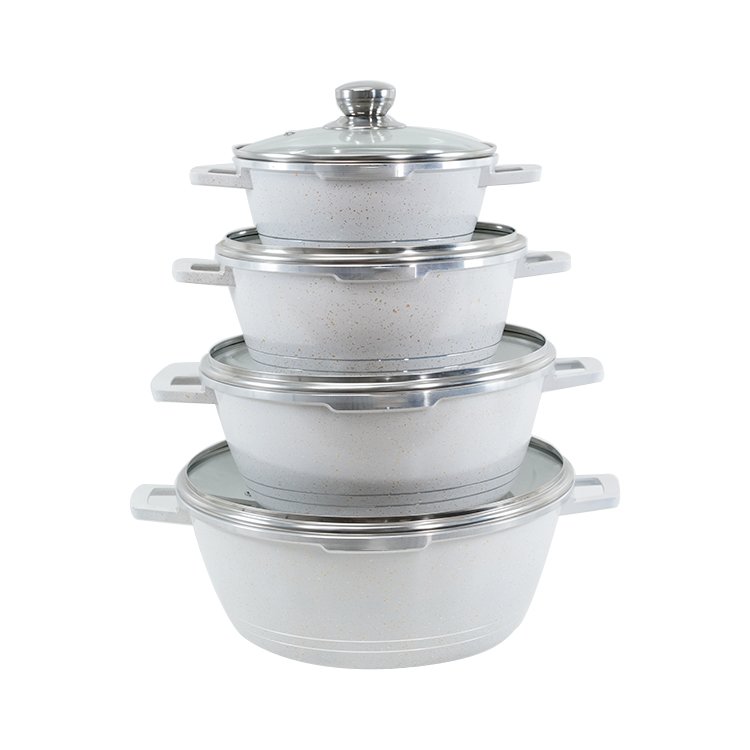 10pcs Kitchen Cookware Set 20/24/28/32cm Deep Soup Pot 28cm Shallow Stockpot Marble Coated Pan