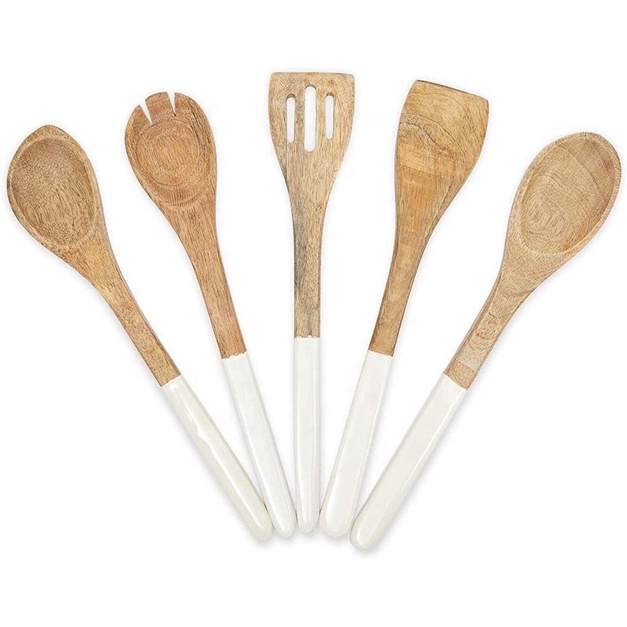 Amaazon hot selling mango wood kitchen cooking wood kitchen tool utensils set from china