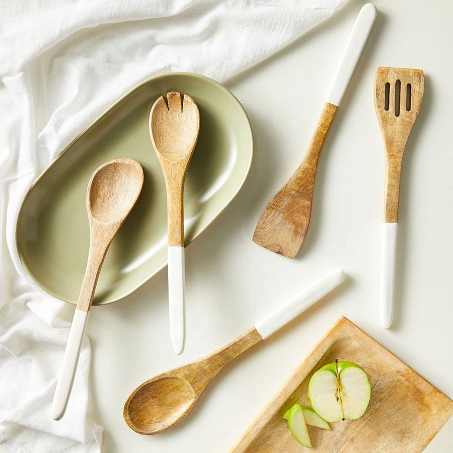 Amaazon hot selling mango wood kitchen cooking wood kitchen tool utensils set from china