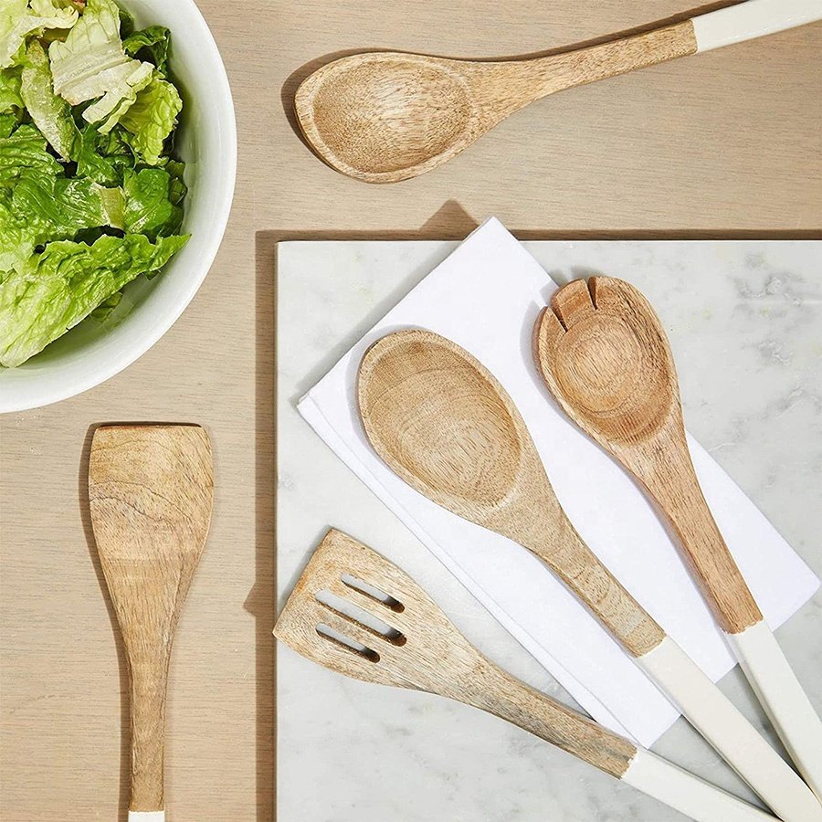 Amaazon hot selling mango wood kitchen cooking wood kitchen tool utensils set from china