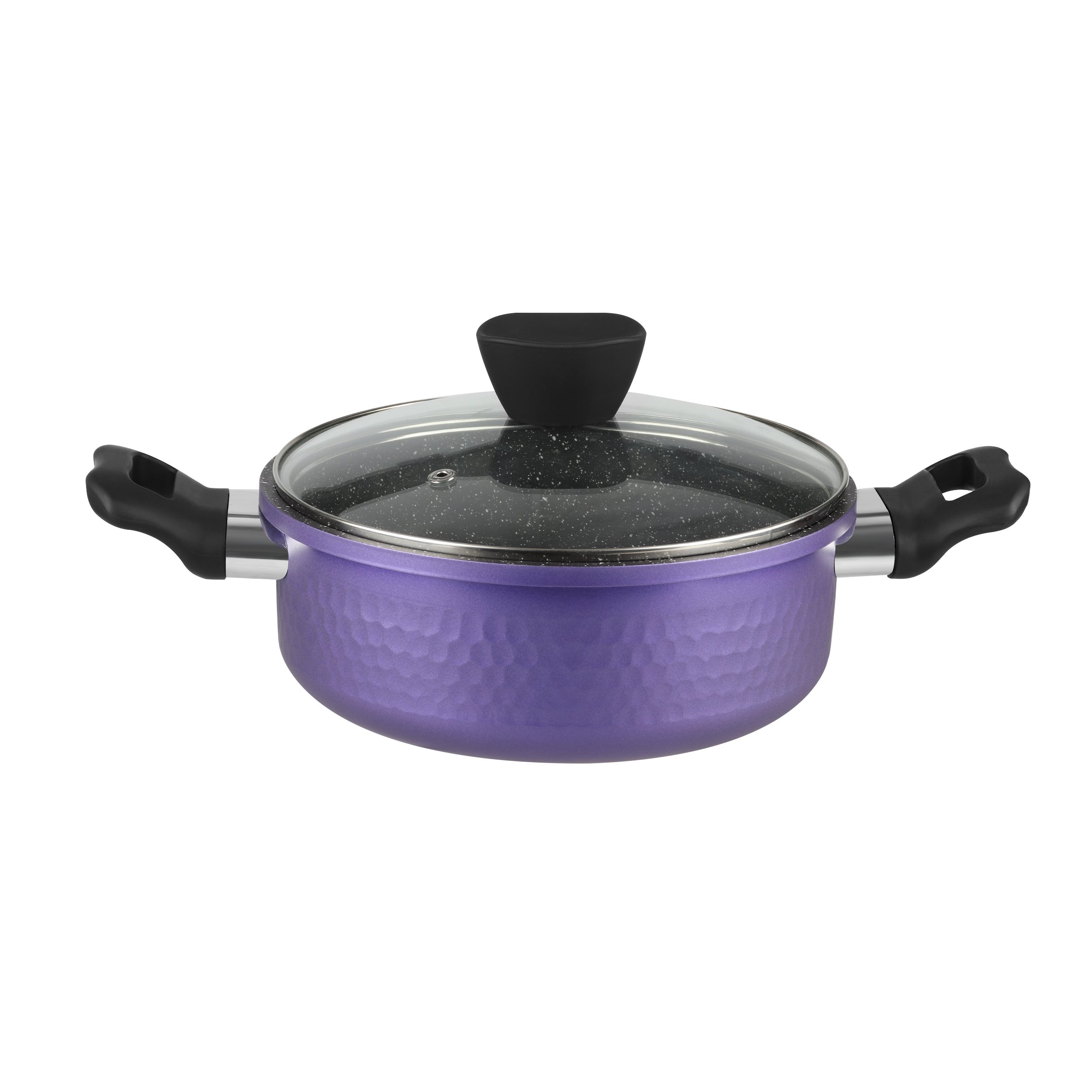 purple color pressing aluminum nonstick marble cookware set with hammered body