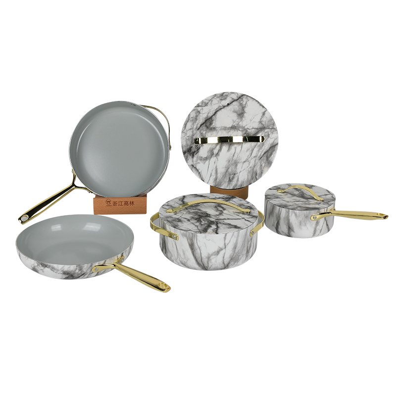 Hot sell caraway pressed aluminum nonstick cookware set with stainless steel handle