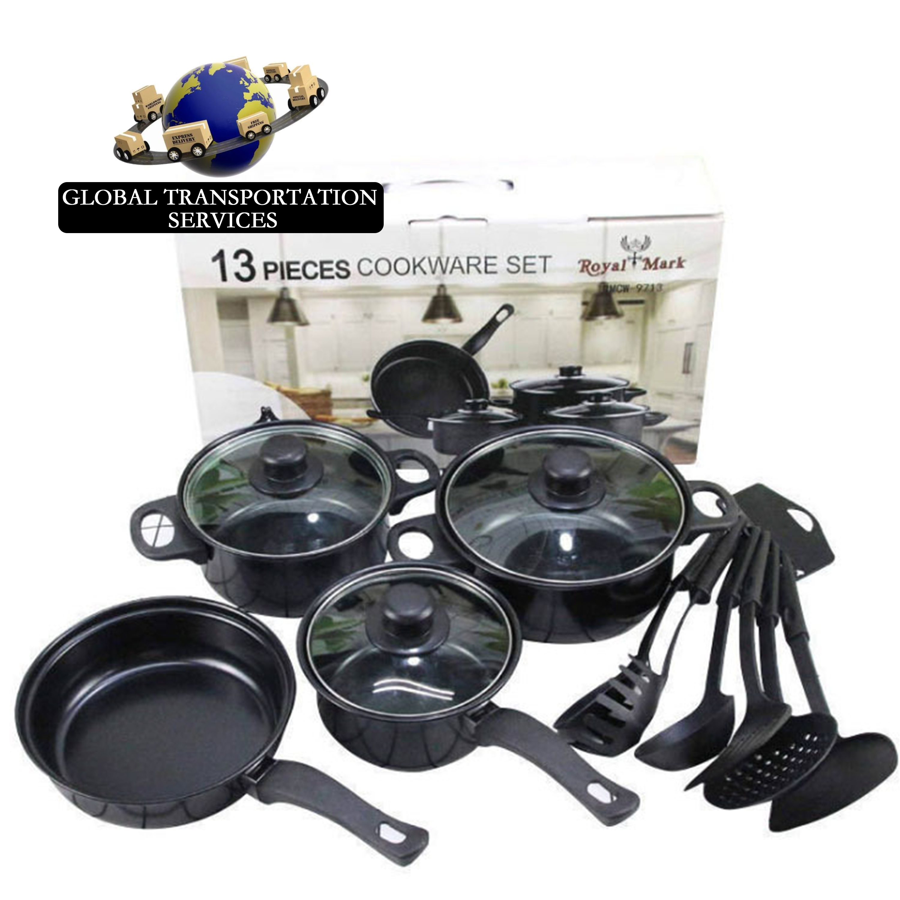 Hot Sale 13 Pieces Black Cast Iron Kitchen Utensils Cooking Tools Non Stick Cookware Set With Pots And Pans Set And lid