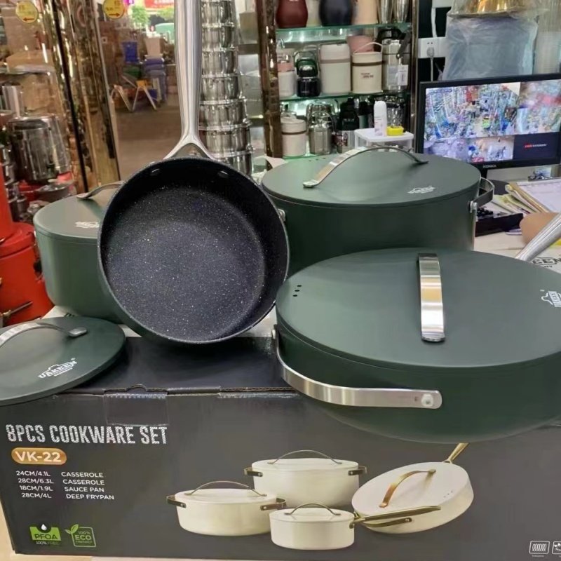 Non-stick Coating Cooking Surface 8pcs Food Container Panelas Cookware Set New Arrival Hot Selling Kitchen Cookware Set