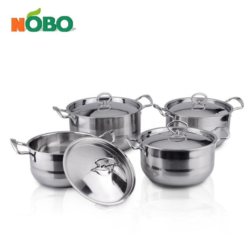 Set of 8 Induction Bottom Kitchen Cooking Pot Cookware Set Stainless Steel with Double Handle