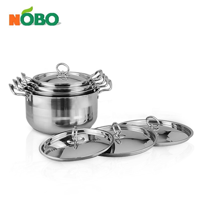 Set of 8 Induction Bottom Kitchen Cooking Pot Cookware Set Stainless Steel with Double Handle