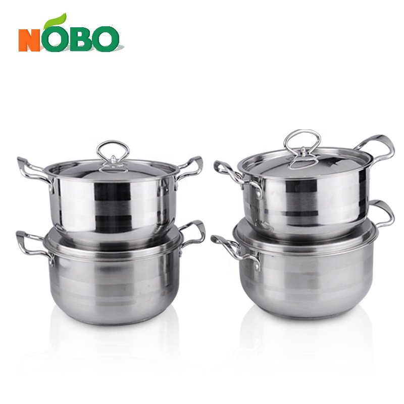 Set of 8 Induction Bottom Kitchen Cooking Pot Cookware Set Stainless Steel with Double Handle