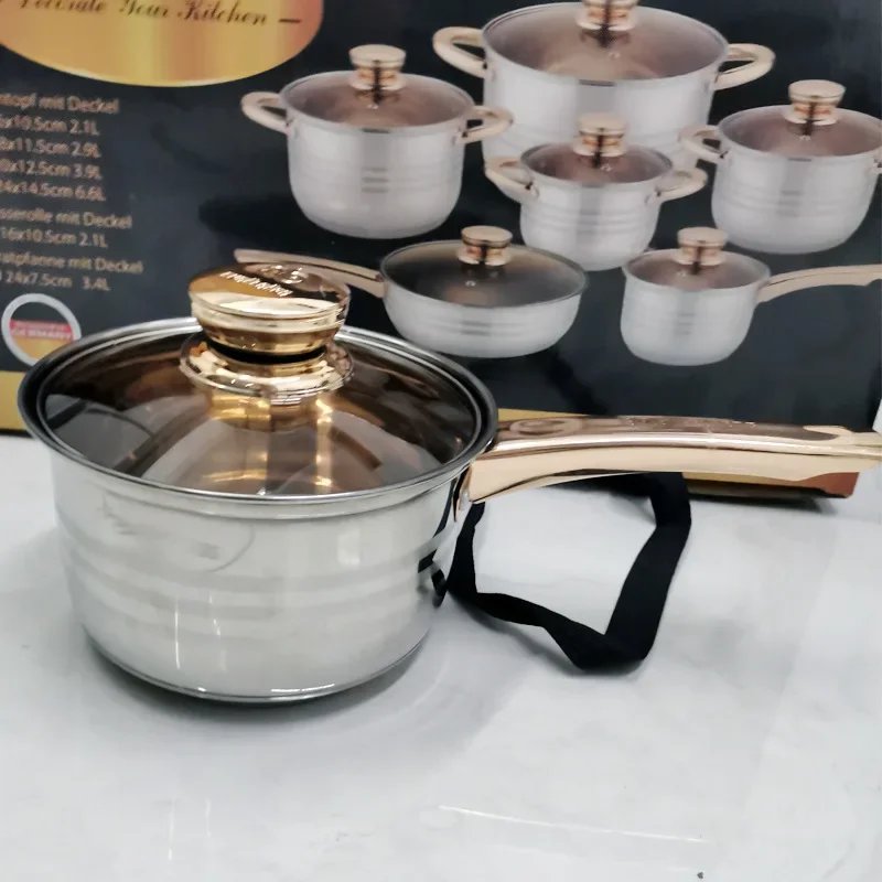 5 Layers Double Bottom Stainless Steel Glass Lid Fry Pan Cooking Pots Cookware Set