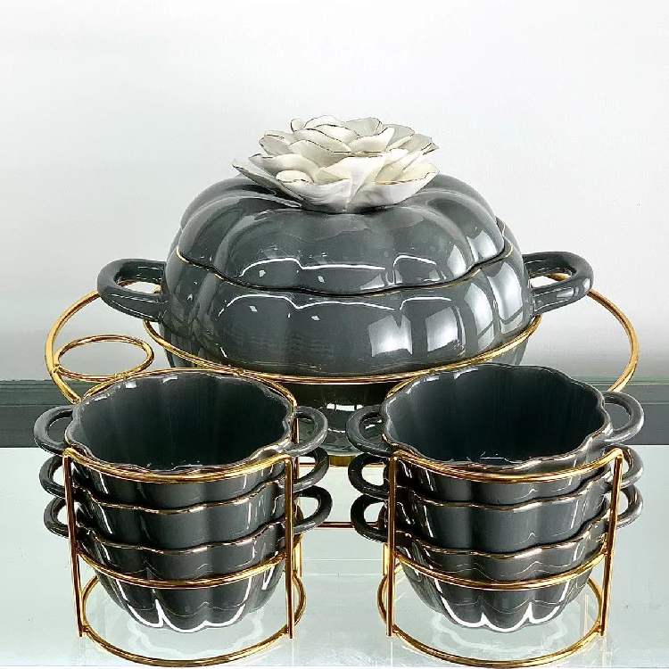 Flower Pumpkin pink ceramic cookware set with Handles Home Kitchenware Candle baking tray non stick nonstick cookware sets