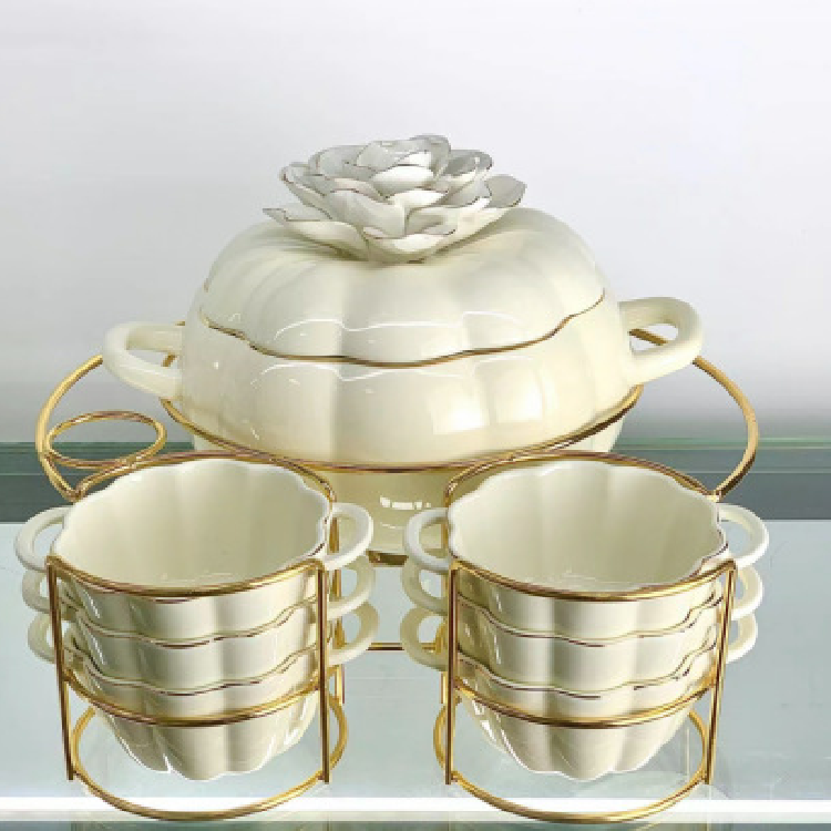 Flower Pumpkin pink ceramic cookware set with Handles Home Kitchenware Candle baking tray non stick nonstick cookware sets