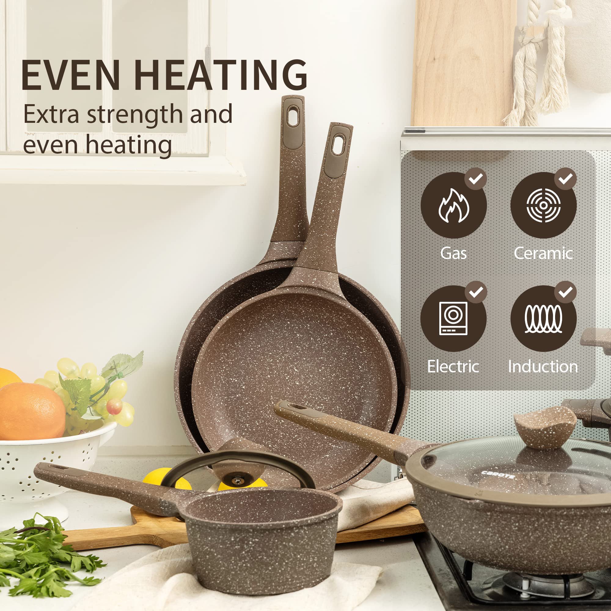 Pots and Pans Non-Stick Cookware Set Induction Kitchen Cookware Sets, 10 Pcs Non Stick Cooking Set With Silicone Lid