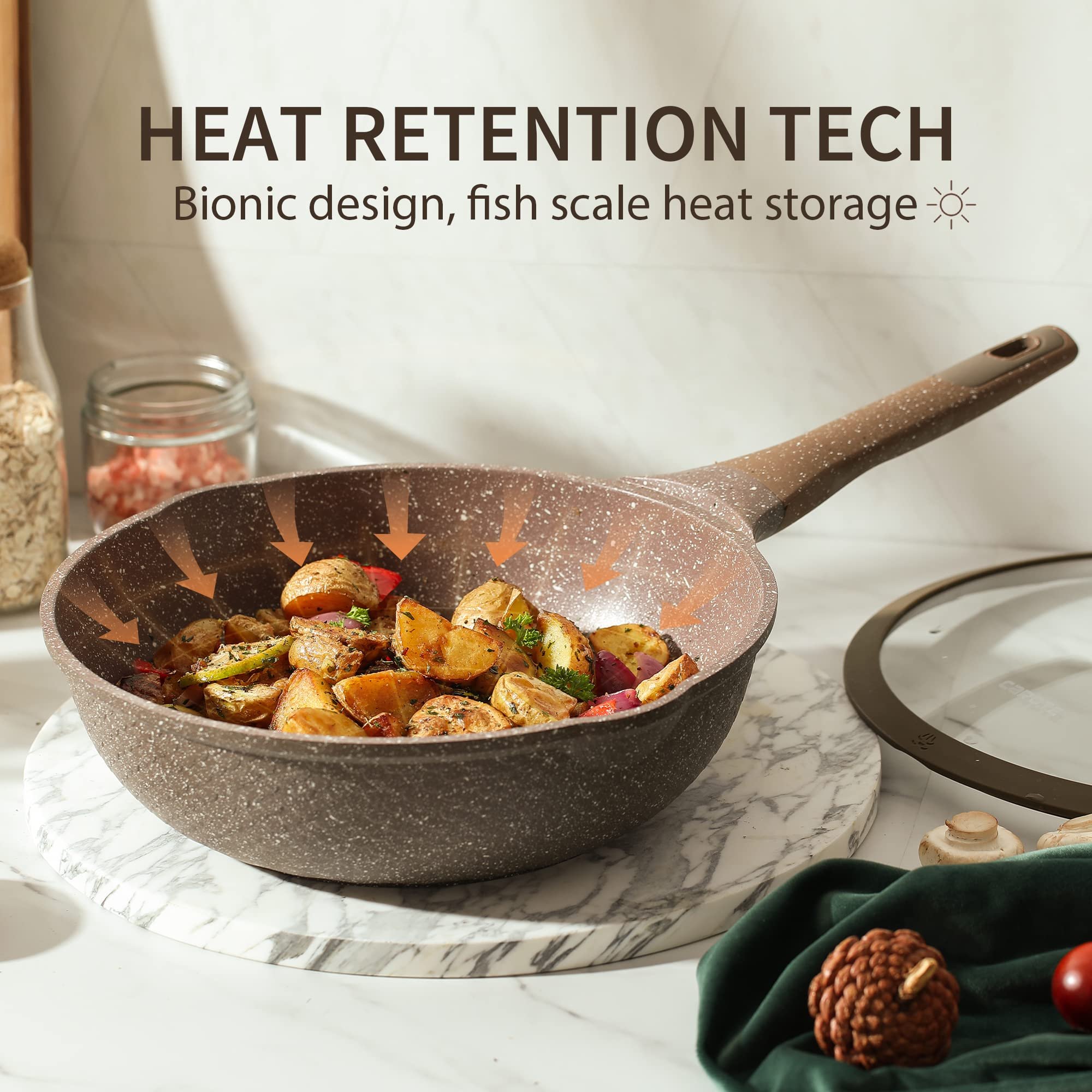 Pots and Pans Non-Stick Cookware Set Induction Kitchen Cookware Sets, 10 Pcs Non Stick Cooking Set With Silicone Lid