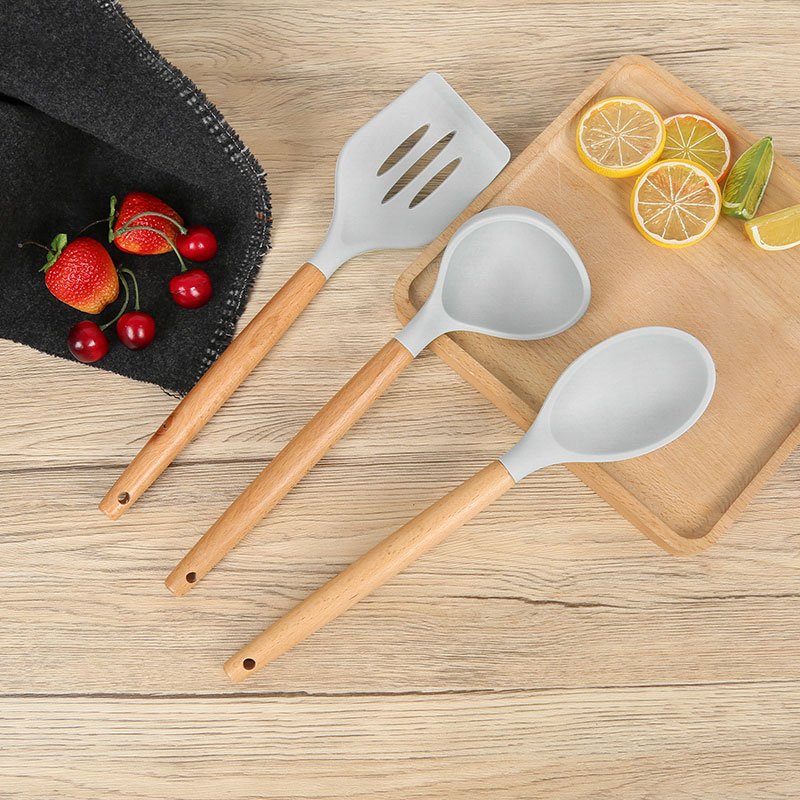 RTS 10-Piece Portable Camping Kitchenware Set Bamboo Silicone 10 Wooden Cooking Accessories Wear Colorful Cookware Outdoor