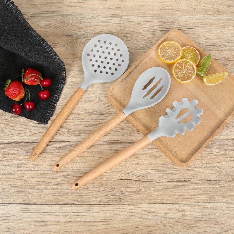 RTS 10-Piece Portable Camping Kitchenware Set Bamboo Silicone 10 Wooden Cooking Accessories Wear Colorful Cookware Outdoor