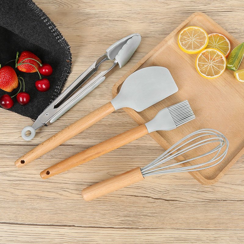 RTS 10-Piece Portable Camping Kitchenware Set Bamboo Silicone 10 Wooden Cooking Accessories Wear Colorful Cookware Outdoor