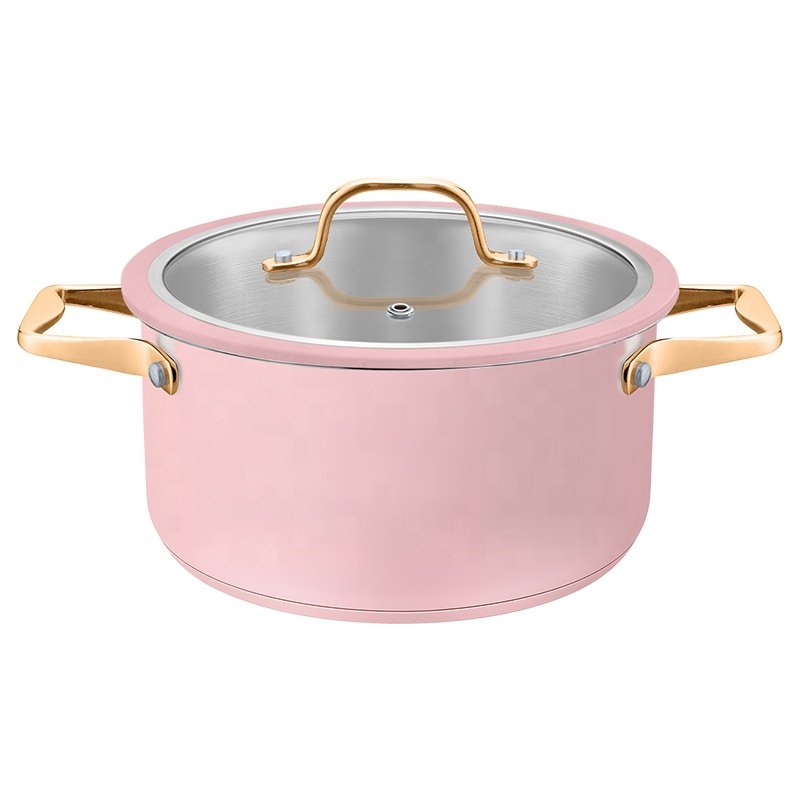 Professional 8 Piece Kitchen Cooking Pots Set Nonstick Fry Pan Stainless Steel Cookware Set With Pink Coating