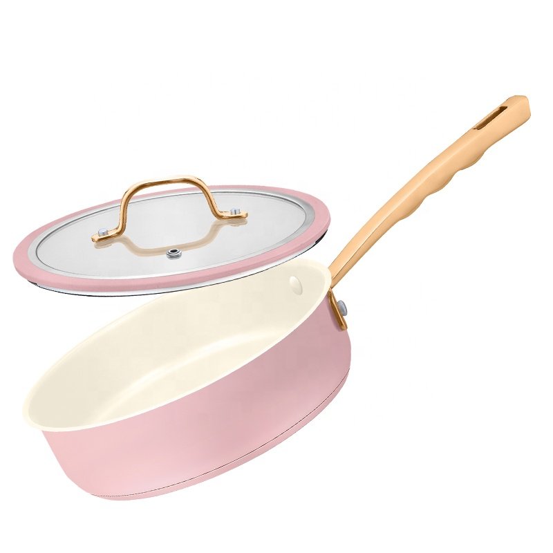 Professional 8 Piece Kitchen Cooking Pots Set Nonstick Fry Pan Stainless Steel Cookware Set With Pink Coating
