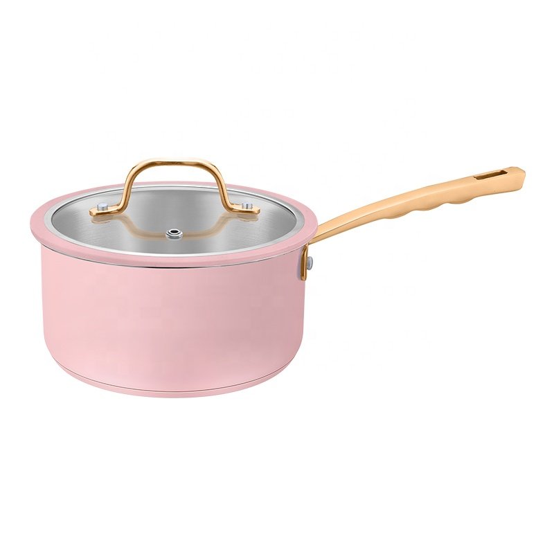 Professional 8 Piece Kitchen Cooking Pots Set Nonstick Fry Pan Stainless Steel Cookware Set With Pink Coating