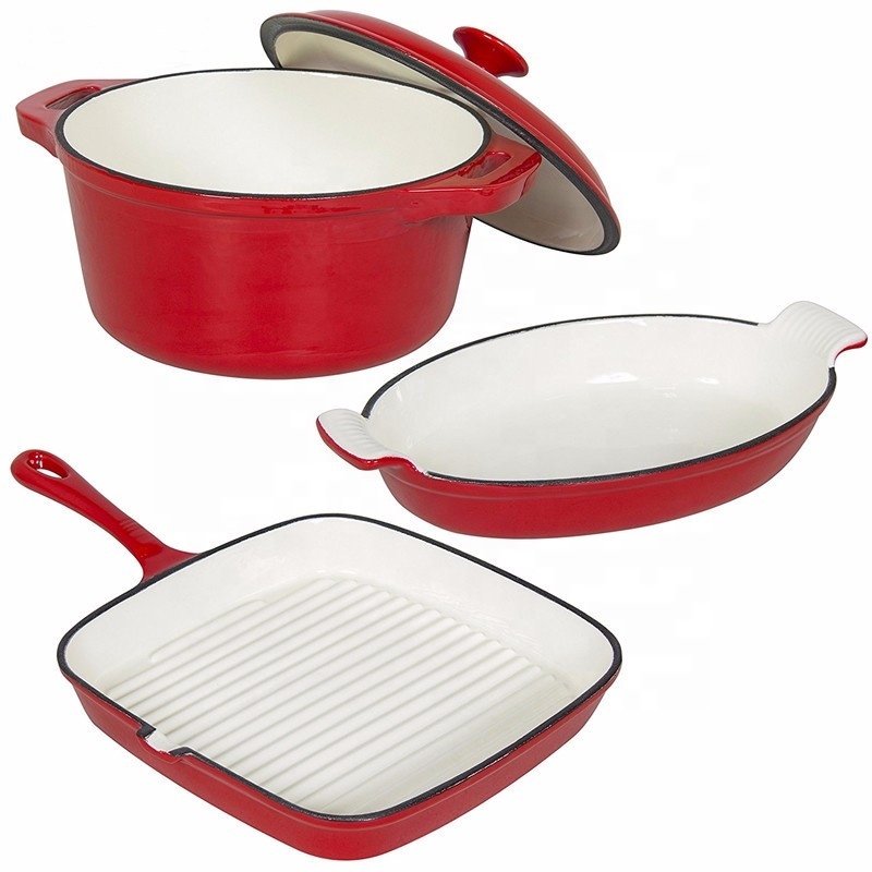 3pcs Enameled Cast Iron Cookware set