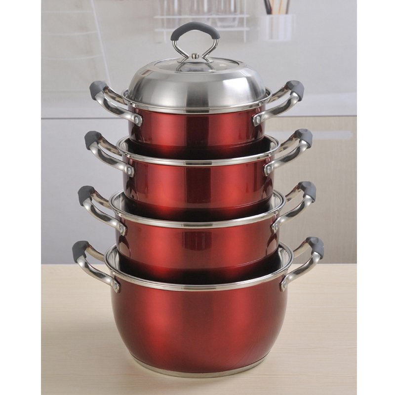 8Pcs Stainless Steel Pot Soup Pot Set Cooking Pot Cookware Set With Silicone Handles
