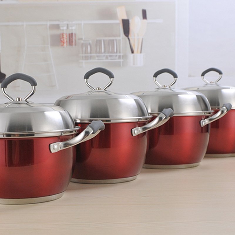 8Pcs Stainless Steel Pot Soup Pot Set Cooking Pot Cookware Set With Silicone Handles