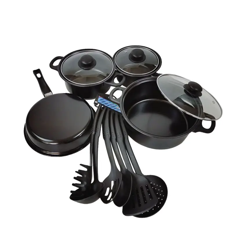 wholesale 13 Pieces camping saucepan pots and pans kitchen ware non stick cast iron cookware set with lid