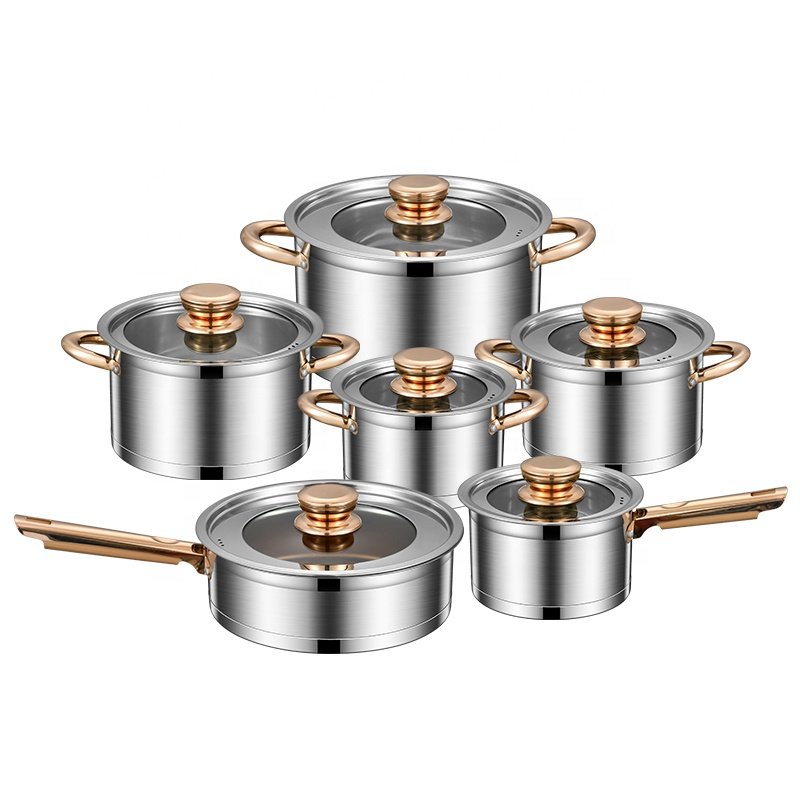 2024 Hot Sale 12Pcs Stainless Steel Cooking Pots And Pans Nonstick Kitchen Cookware Sets Pot Set Cookware Set