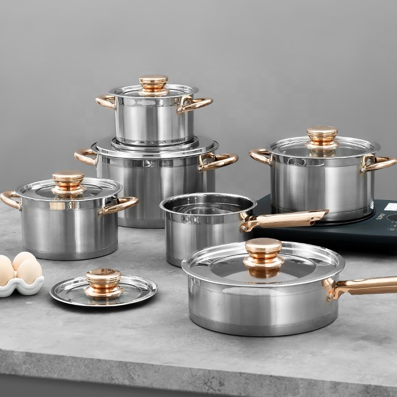 2024 Hot Sale 12Pcs Stainless Steel Cooking Pots And Pans Nonstick Kitchen Cookware Sets Pot Set Cookware Set