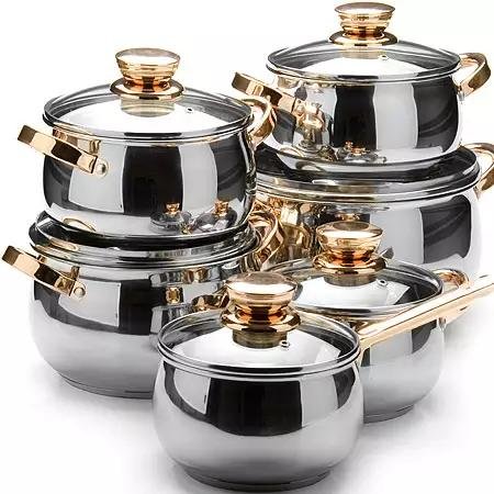 Factory Supply Gold Stainless Steel Cook Ware Pot with Nonstick Frypan