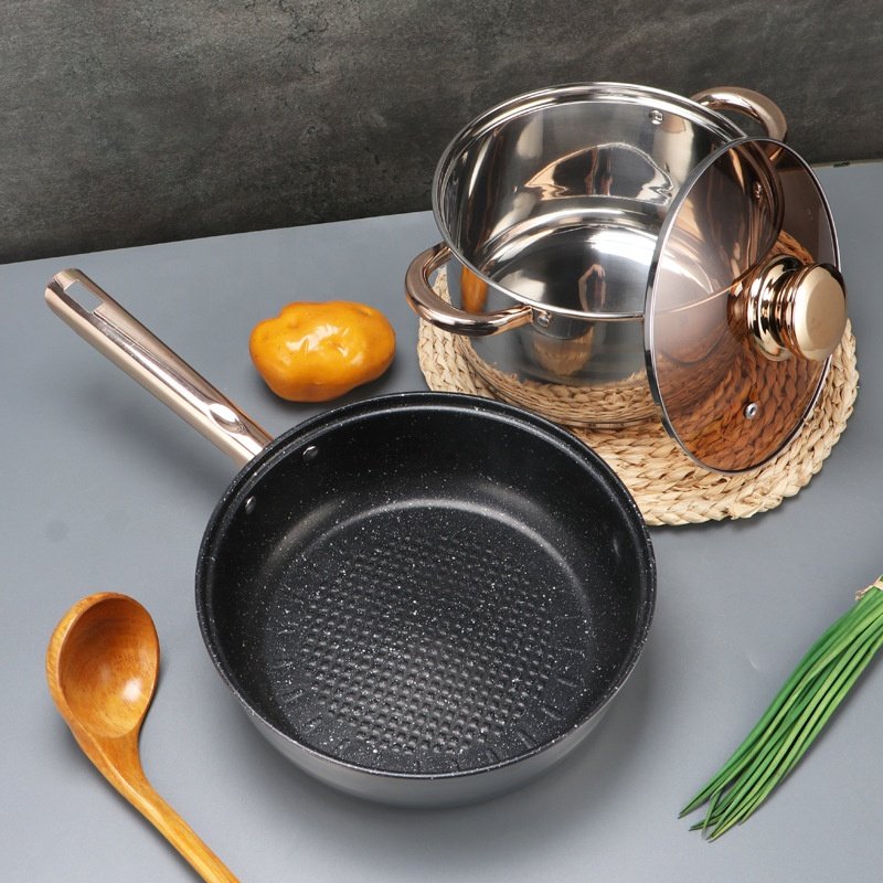 Stainless Steel Glass Lid Fry Pan Cooking Pots Cooking Set 12-piece nonstick frying pan 5-layer bottom Cookware set