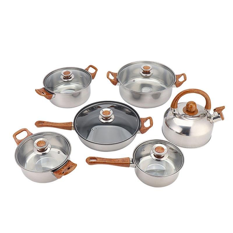 Hot sale stainless steel cookware set with brown bakelite