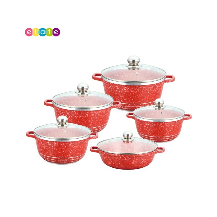 OEM Marble Granite Series Cookware Nonstick Coating Cast Aluminum Cookware Sets with Lid