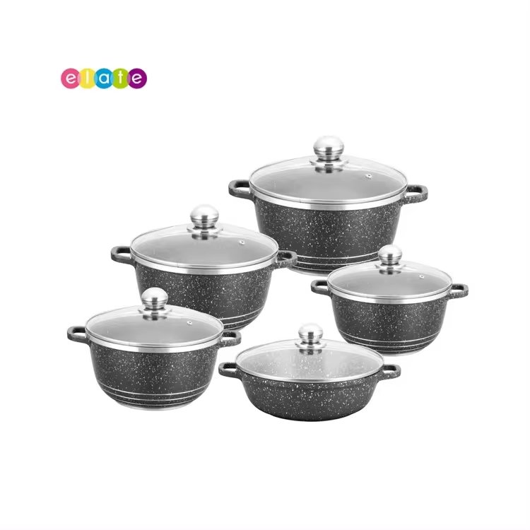 OEM Marble Granite Series Cookware Nonstick Coating Cast Aluminum Cookware Sets with Lid