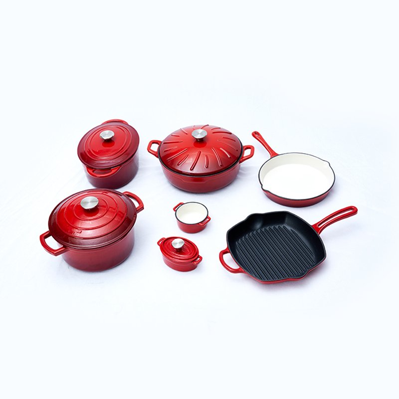 Cast iron cookware set spring Red enamel casserole stew steam soup pot home cooking professional kitchen customize cook set