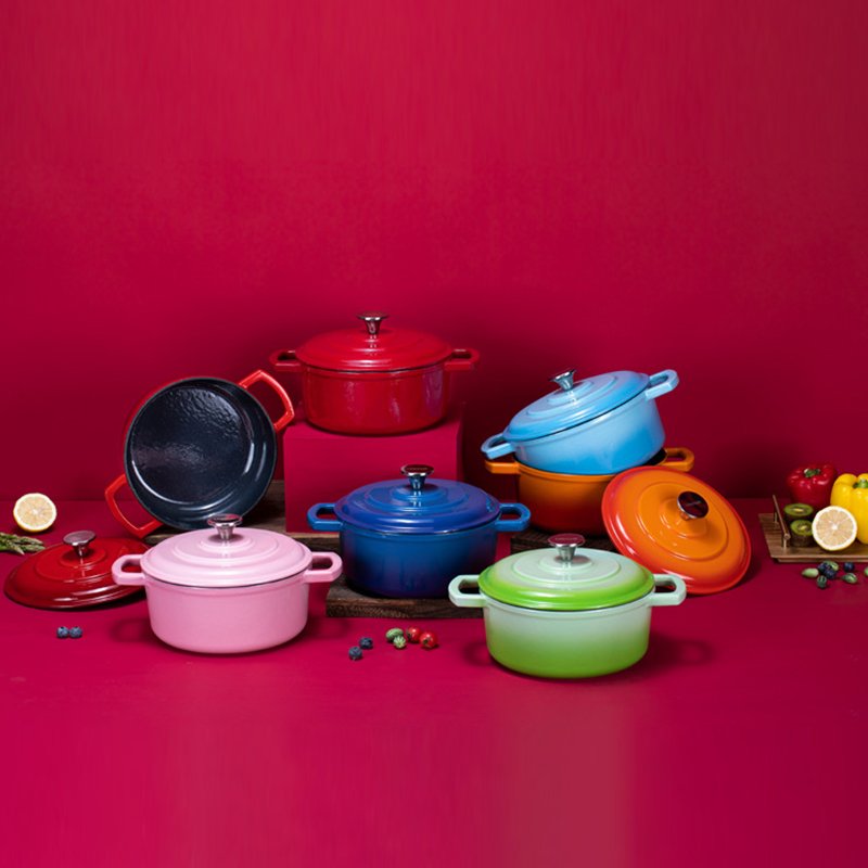 Cast iron cookware set spring Red enamel casserole stew steam soup pot home cooking professional kitchen customize cook set