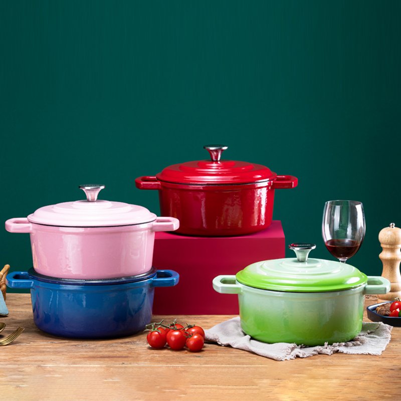 Cast iron cookware set spring Red enamel casserole stew steam soup pot home cooking professional kitchen customize cook set