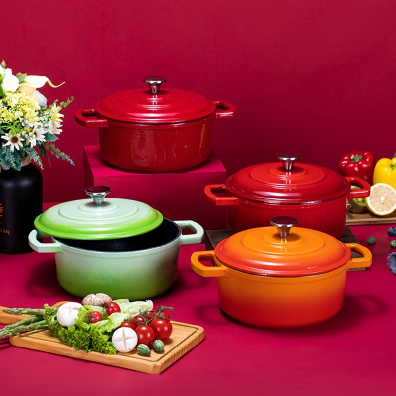 Cast iron cookware set spring Red enamel casserole stew steam soup pot home cooking professional kitchen customize cook set