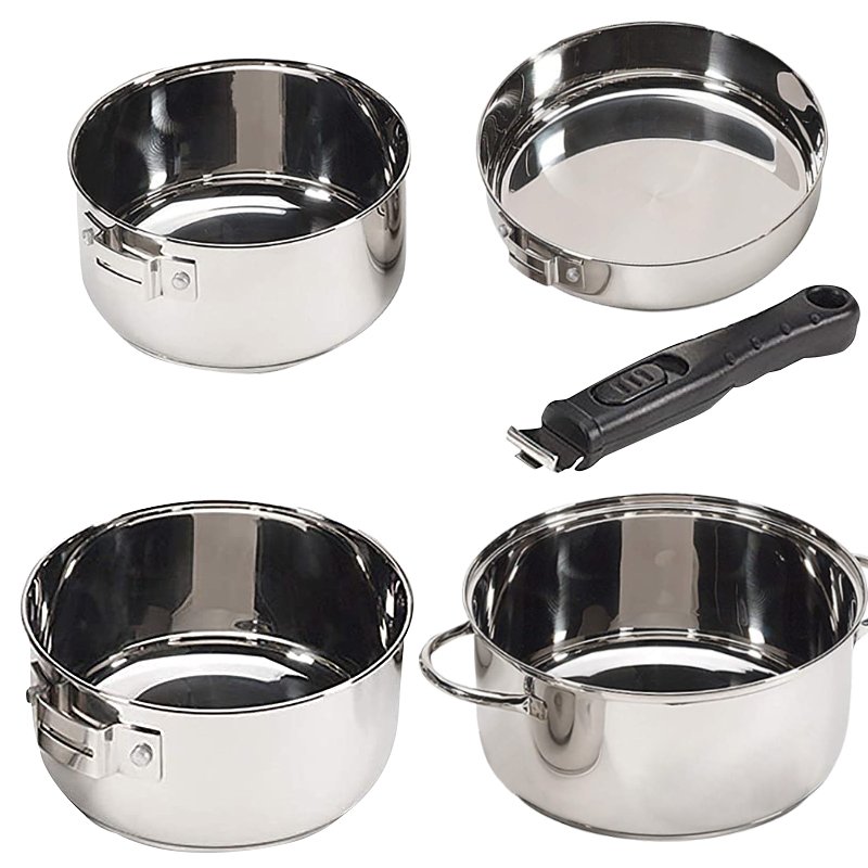 Stainless Steel Camping Cookware Set Convenient Detachable Handle Soup Pot Pan Outdoor cookware