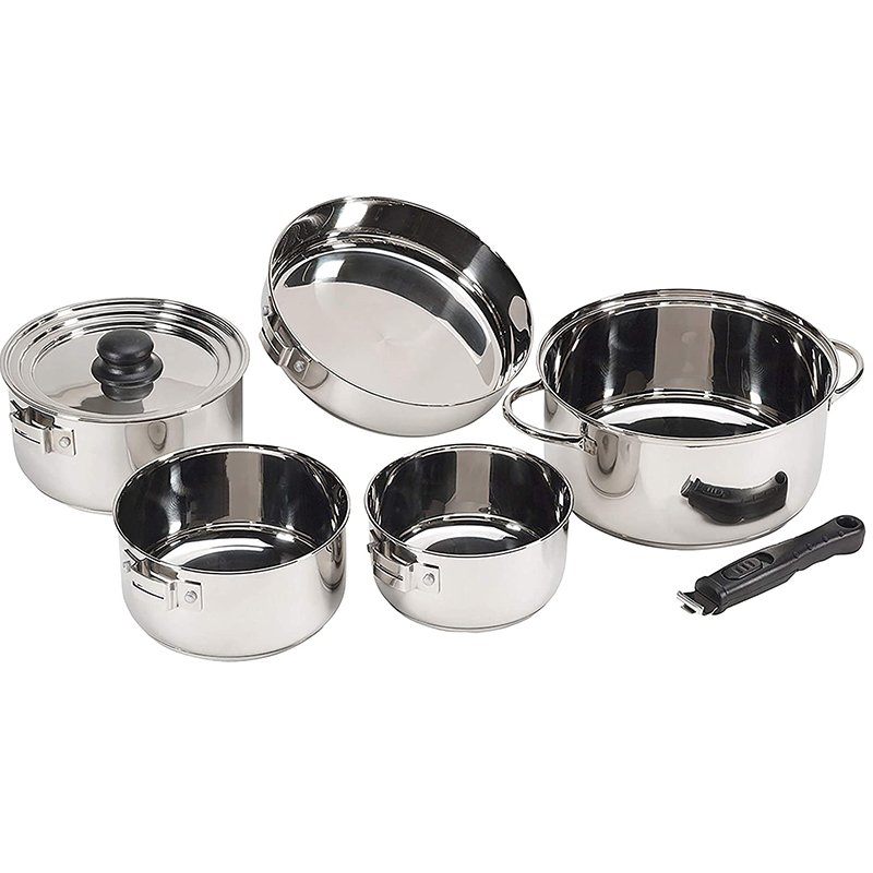 Stainless Steel Camping Cookware Set Convenient Detachable Handle Soup Pot Pan Outdoor cookware