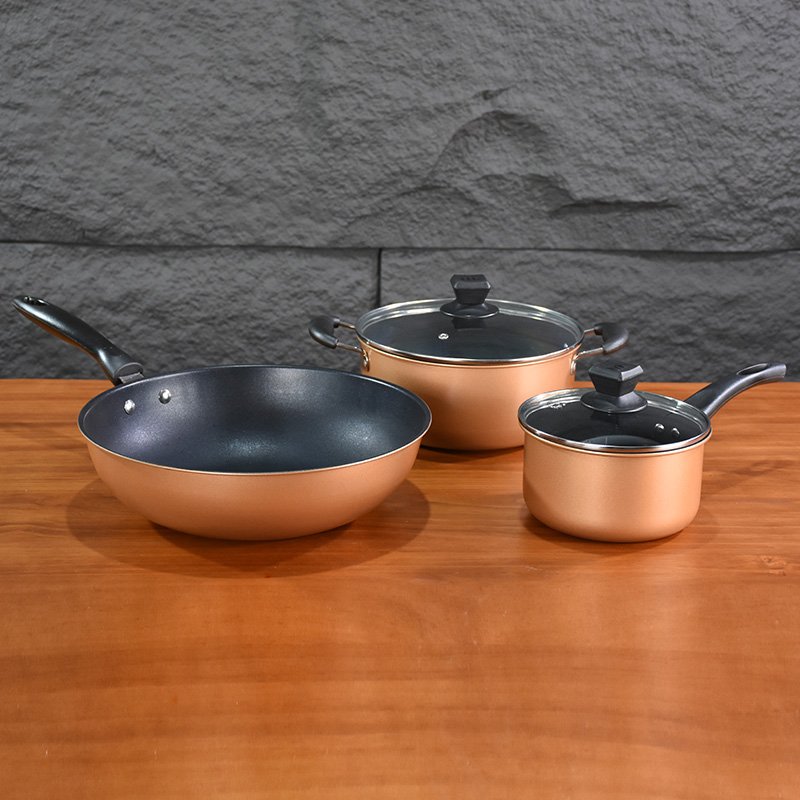 Non stick cookware set kitchen use iron casserole 3pcs cooking pot set
