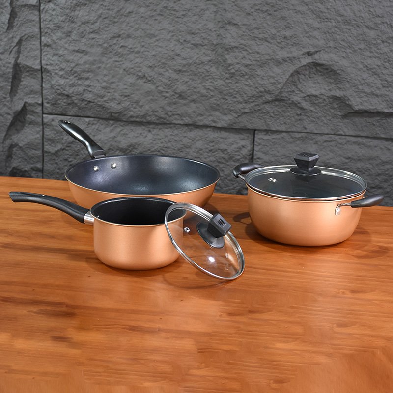 Non stick cookware set kitchen use iron casserole 3pcs cooking pot set