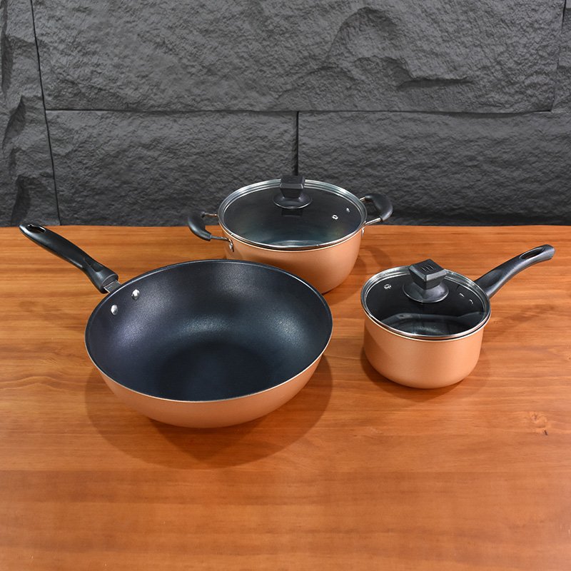 Non stick cookware set kitchen use iron casserole 3pcs cooking pot set