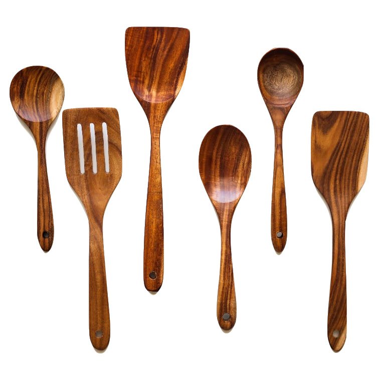 Wholesale 7pcs Teak Wooden Utensils Set Wood Spatula Nonstick Cookware Kitchen Utensils Set For Cooking